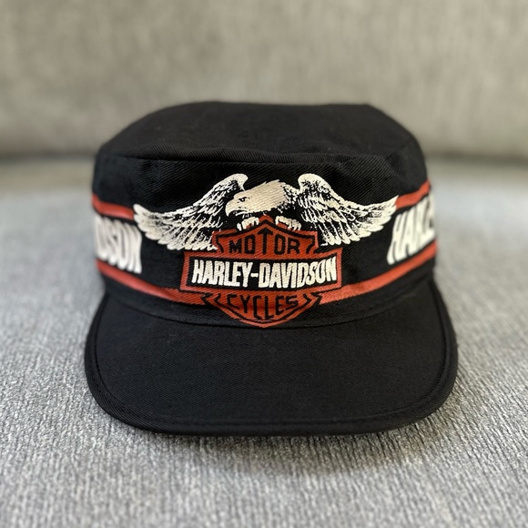 Harley-Davidson Other - Vintage 80s Harley Davidson Black & Orange Eagle Painters Cap OSFA